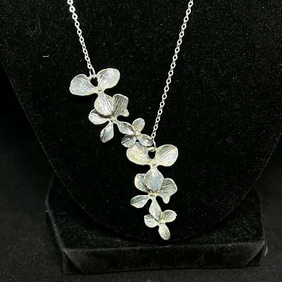 Silver Tone Cascading Orchid Cable Chain Necklace 20" (3747) - Picture 2 of 6